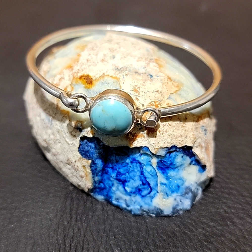Turquoise Bangle Bracelet Mexico Solid 925 - image 1
